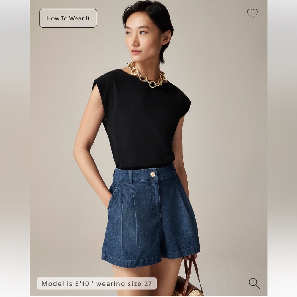 J. Crew Pleated Short in Drapey Denim (Blue), Sz 30, NWT